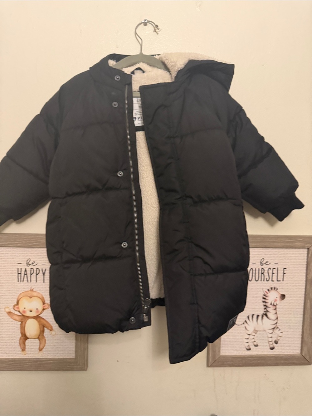 GAP Black Kids Puffer Jacket with Sherpa Hood